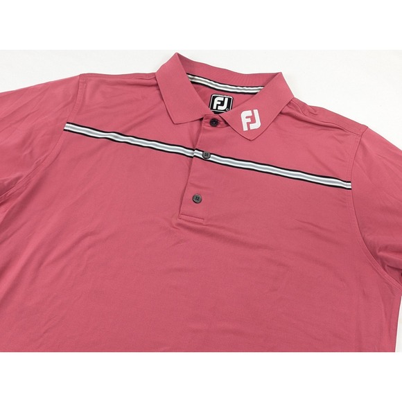 FootJoy Polo Shirt Men LG Pink Stripe Golf Stretch Embroidered FJ Athletic‎ - Picture 4 of 9